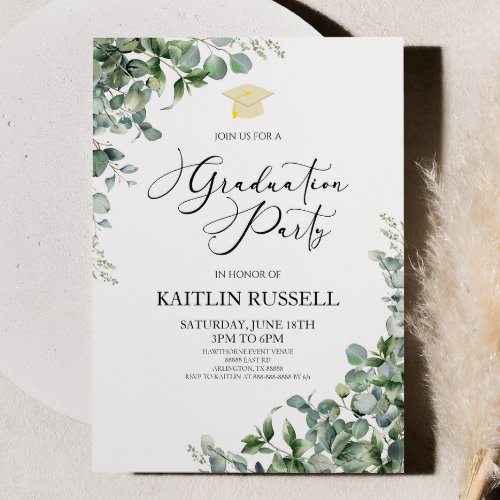 Green Eucalyptus Leaves Botanical Graduation Party Invitation