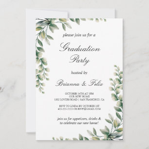 Green Eucalyptus Leaves Botanical Graduation Party Invitation