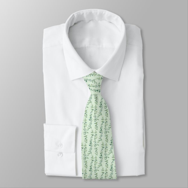 Green Eucalyptus Leaves Botanical Men's Neck Tie (Tied)