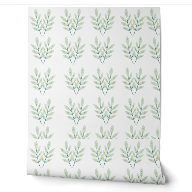 Green Eucalyptus Leaves Botanical Nature Pattern Wallpaper (Unrolling)