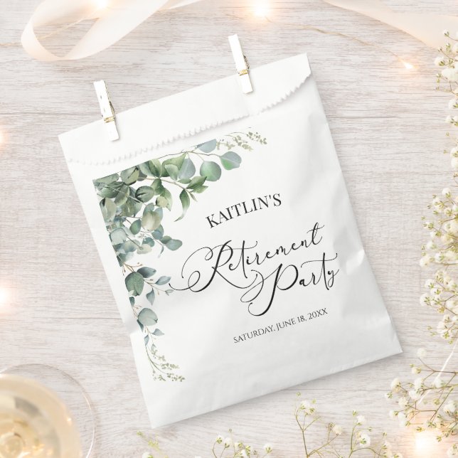 Green Eucalyptus Leaves Botanical Retirement Party Favor Bag (Clipped)