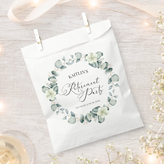 Green Eucalyptus Leaves Botanical Retirement Party Favor Bag (Clipped)