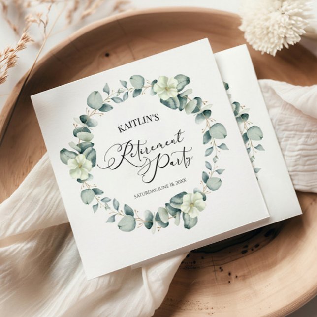 Green Eucalyptus Leaves Botanical Retirement Party Napkins (Creator Uploaded)