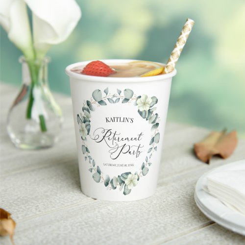 Green Eucalyptus Leaves Botanical Retirement Party Paper Cups