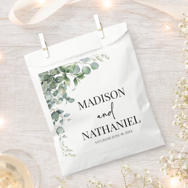 Green Eucalyptus Leaves Greenery Botanical Wedding Favor Bag (Clipped)