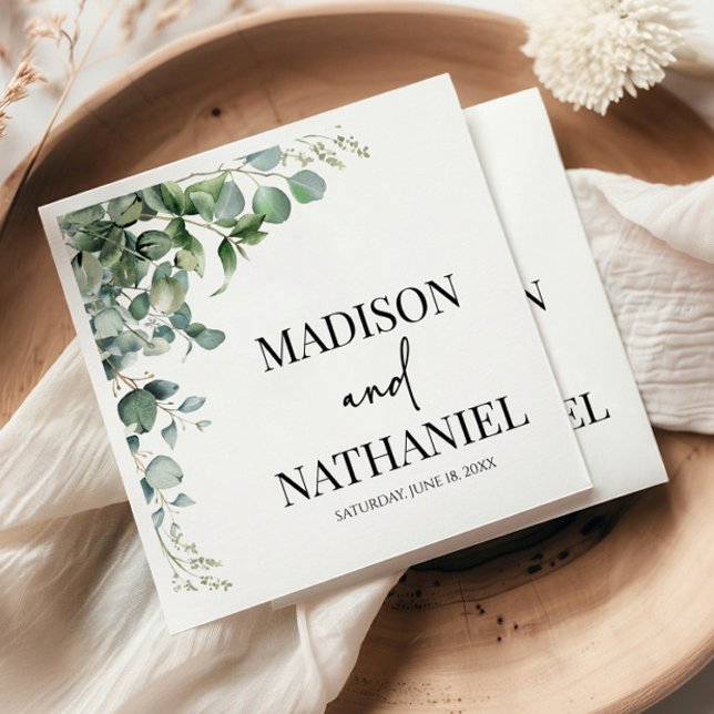 Green Eucalyptus Leaves Greenery Botanical Wedding Napkins (Creator Uploaded)