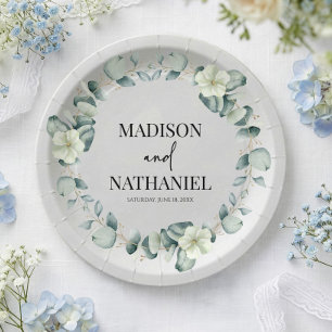 Green Eucalyptus Leaves Greenery Botanical Wedding Paper Plates