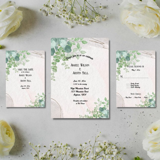 Green Eucalyptus Leaves on Gray Invitation (Creator Uploaded)