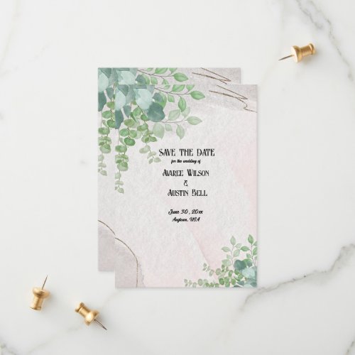 Green Eucalyptus Leaves on Gray Save The Date