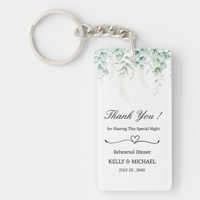 Green Eucalyptus Leaves Rehearsal Dinner Favor  Keychain (Front)