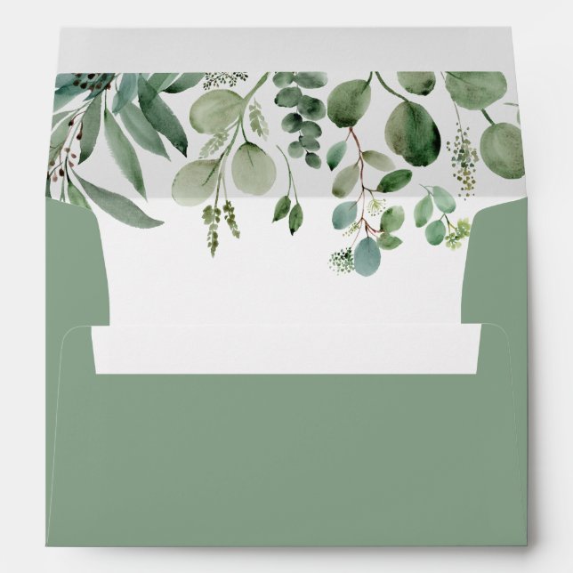 Green Eucalyptus Leaves Return Address 5x7 Wedding Envelope (Back (Bottom))
