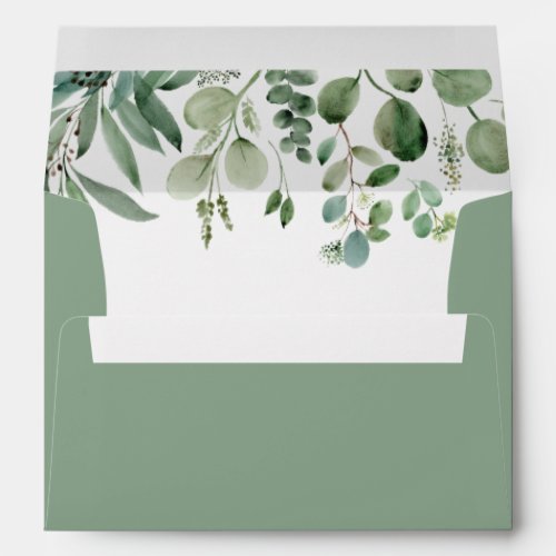 Green Eucalyptus Leaves Return Address 5x7 Wedding Envelope