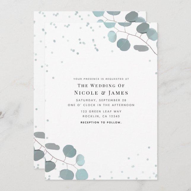 Green Eucalyptus Leaves Rustic Wedding Invitation (Front/Back)
