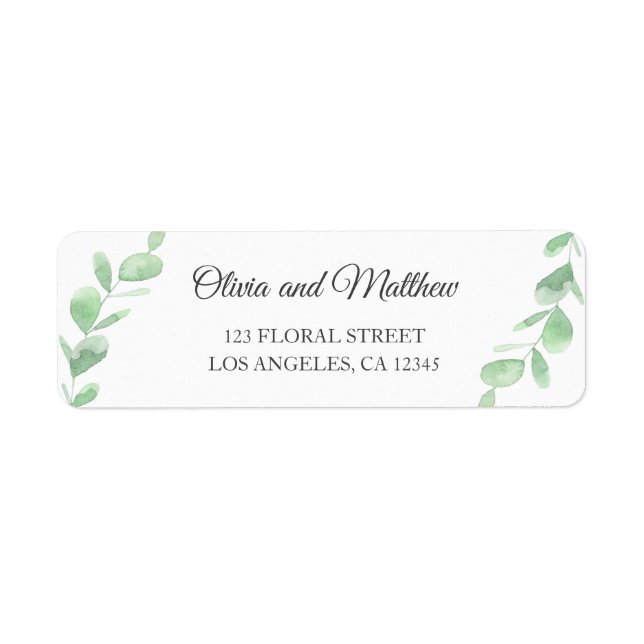 Green eucalyptus leaves. Simple wedding address Label (Front)