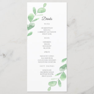Green Eucalyptus leaves. Simple wedding Bar Menu
