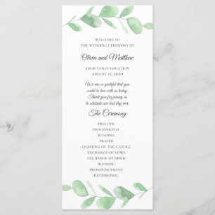 Green eucalyptus leaves. Simple Wedding Program