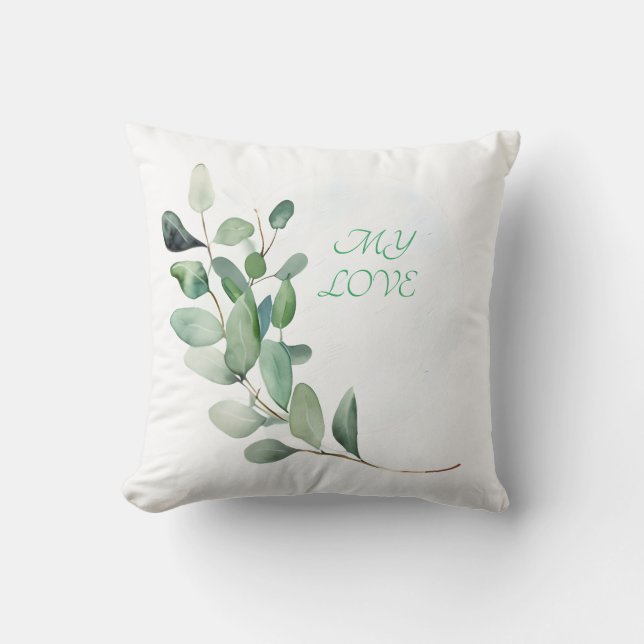 Green Eucalyptus Leaves Throw Pillow (Front)