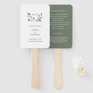 Green Eucalyptus Leaves Wedding Book Program Hand Fan