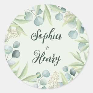 Green Eucalyptus Leaves Wedding Classic Round Classic Round Sticker