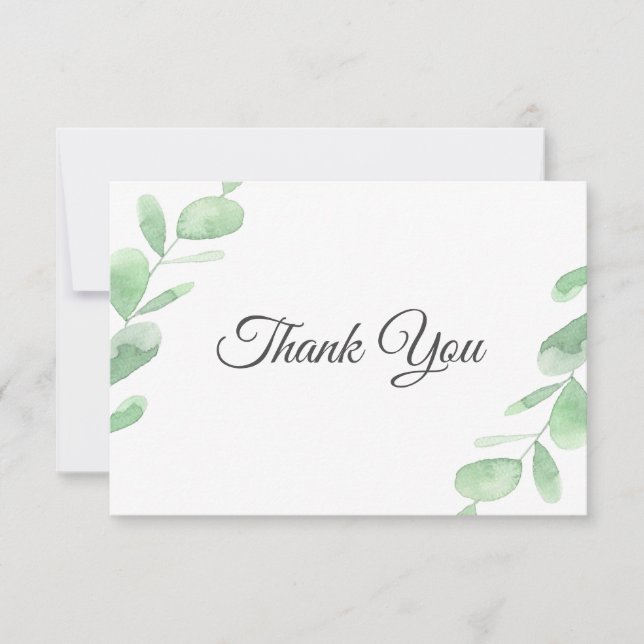 Green eucalyptus leaves. Woodland simple wedding Thank You Card (Front)