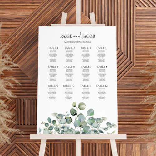 Green Eucalyptus Medium Wedding Seating Chart Foam Board