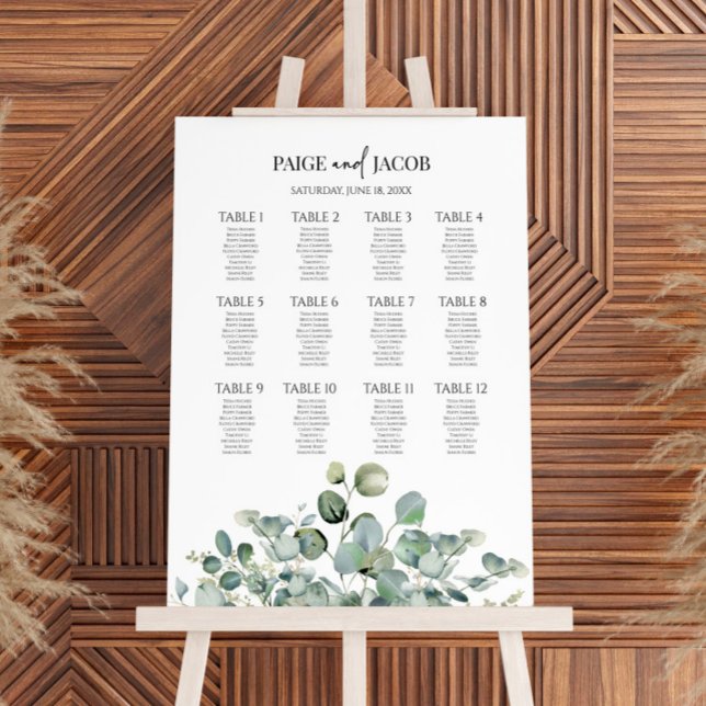 Green Eucalyptus Medium Wedding Seating Chart Foam Board (Creator Uploaded)