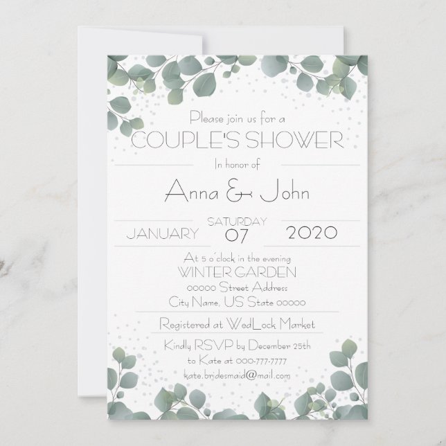 Green Eucalyptus Modern Couple's Shower Photo Invitation (Front)