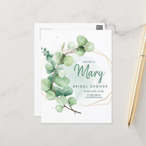 Green Eucalyptus Modern Elegant Bridal Shower Postcard