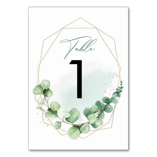 Green Eucalyptus Modern Elegant Wedding Table Number