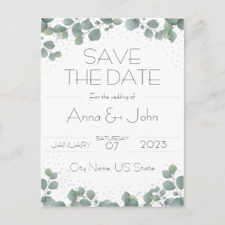 Green Eucalyptus Modern Greenery Save the Date Postcard