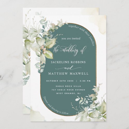 Green Eucalyptus Oval Arch Greenery Wedding Invitation