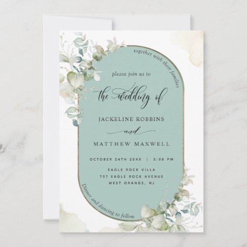 Green Eucalyptus Oval Arch Greenery Wedding Invitation
