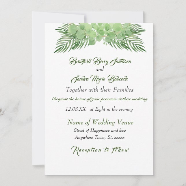 Green Eucalyptus Palm leaves Elegant Wedding (Front)