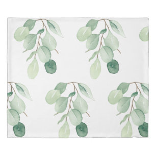 Green Eucalyptus Pastel Leaves Duvet Cover