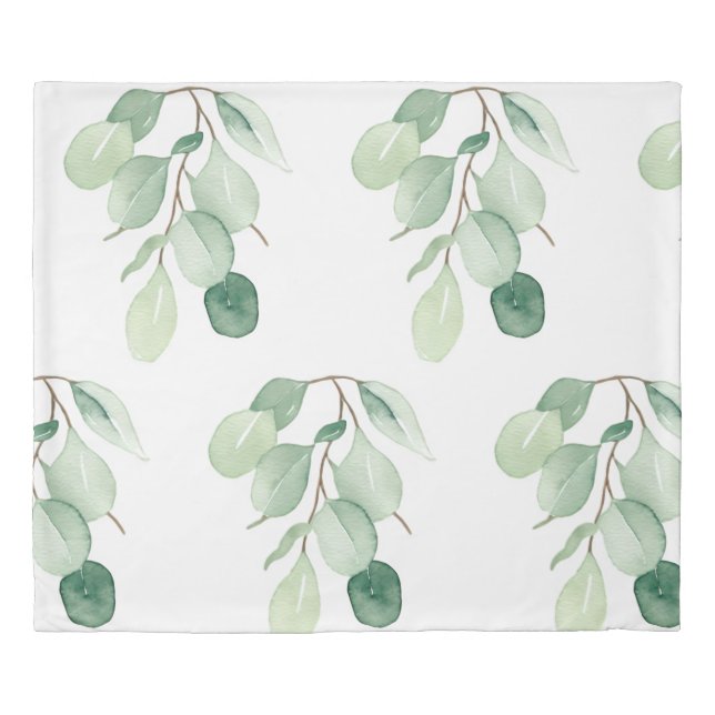 Green Eucalyptus Pastel Leaves Duvet Cover (Front)