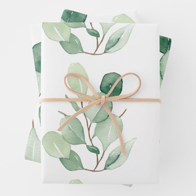 Green Eucalyptus pastel leaves Wrapping Paper Sheets (In situ)