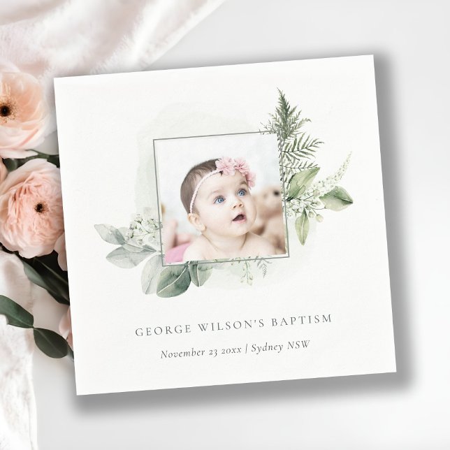 Green Eucalyptus Photo Foliage Cross Baptism Napkins (Creator Uploaded)