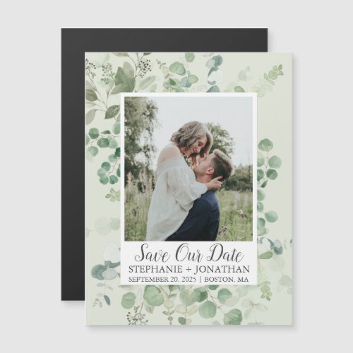 Green Eucalyptus Photo Save The Date Magnets