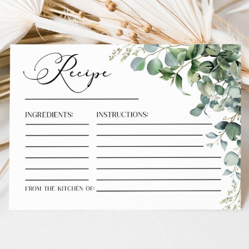 Green Eucalyptus Plant Bridal Shower Recipe Cards