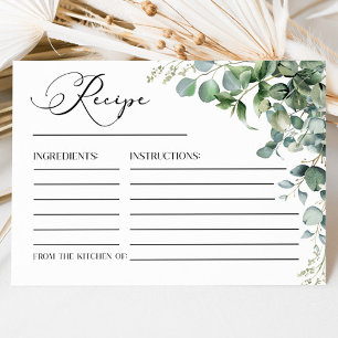 Green Eucalyptus Plant Bridal Shower Recipe Cards