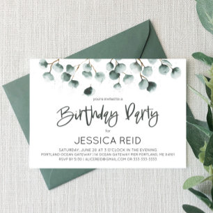 Green Eucalyptus Plant Themed Birthday Party Invitation