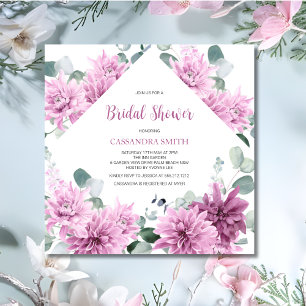 Green Eucalyptus Purple Dahlia Bridal Shower  Invitation