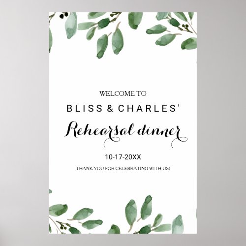 Green Eucalyptus Rehearsal dinner Welcome Poster