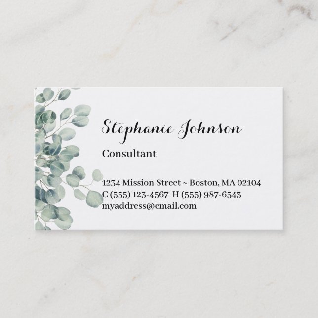 Green Eucalyptus Simple Personal Calling Card (Front)
