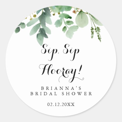 Green Eucalyptus Sip Sip Hooray Bridal Shower Classic Round Sticker