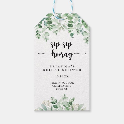 Green Eucalyptus Sip Sip Hooray Bridal Shower   Gift Tags
