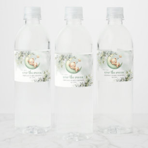 Green eucalyptus sleeping teddy bear over the moon water bottle label