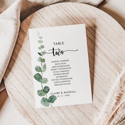 Green Eucalyptus Table Number 2 Seating Chart