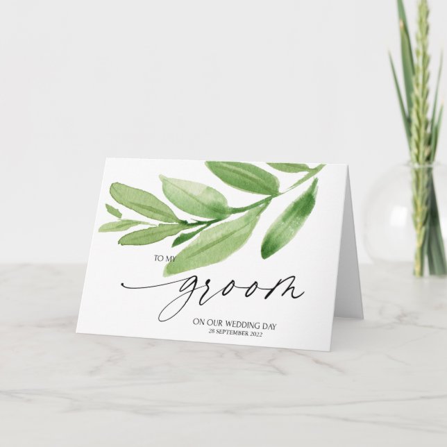 Green Eucalyptus To My Groom on Our Wedding Day Card (Front)