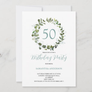 Green Eucalyptus Watercolor 50th Birthday Invitation